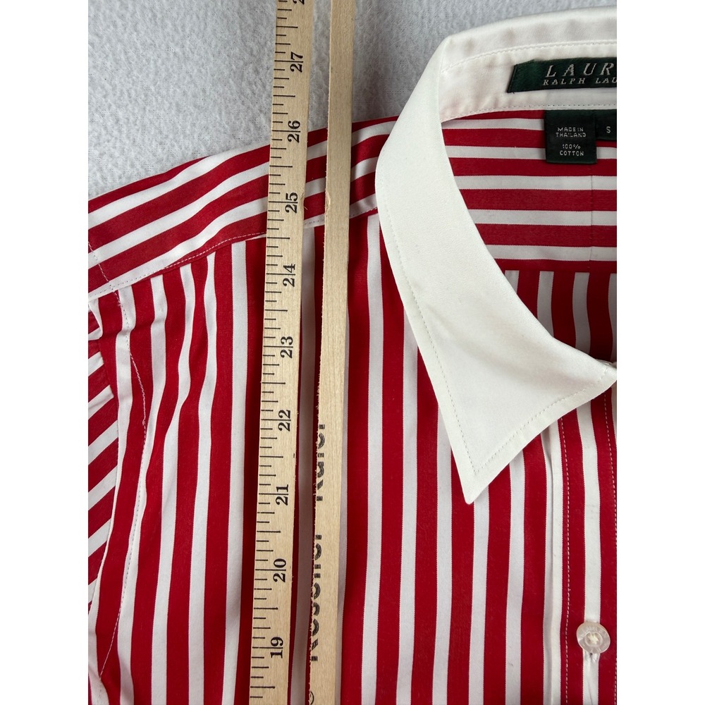 Lauren Ralph Lauren Womens Red White Striped Button Down Shirt Contrast Collar S - Picture 8 of 10